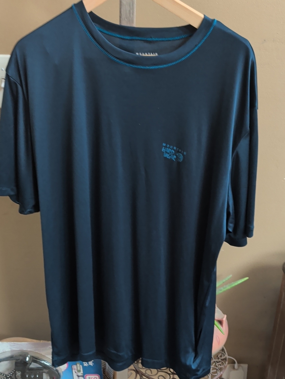 Mountain Hardwear Black Tee with Blue Logo and Stitching